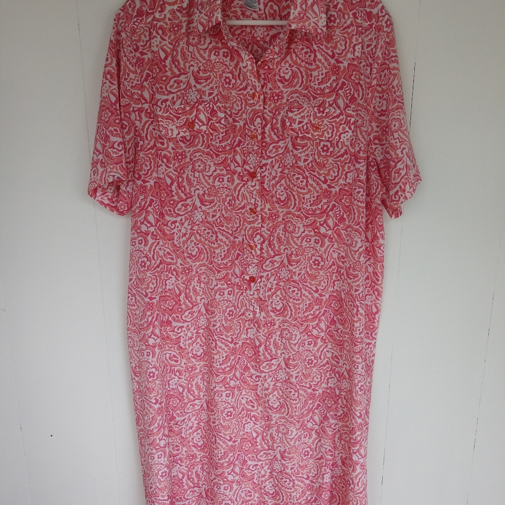 Schrader Pink Button Down Midi Dress Size 16